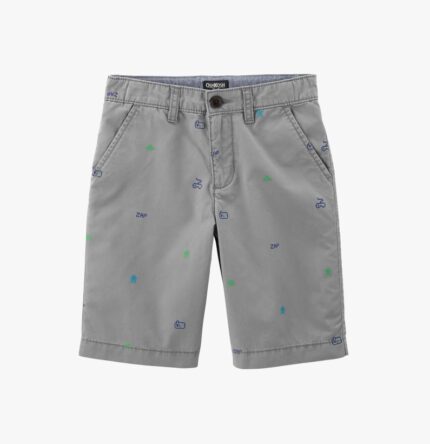 OshKosh B'gosh Boys' Printed Chino Shorts – Light Grey with Playful Icons